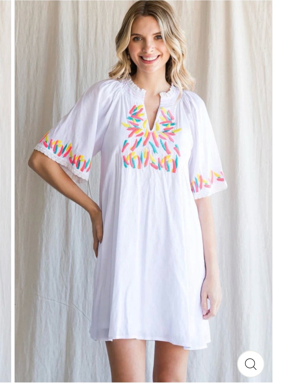 JODIFL White Embroidered Colorful Dress